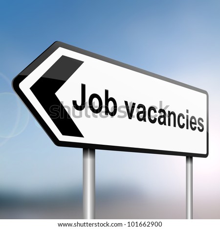 illustration depicting a sign post with directional arrow containing a job vacancies concept. Blurred background.
