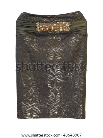 Brown pencil skirt from a fabric imitates snake skin, isolated over white