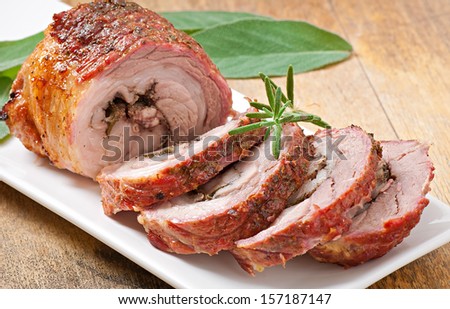 veal roll filled with minced beef meat and herbs