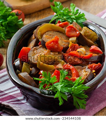 Steamed vegetables - eggplant, peppers and tomatoes