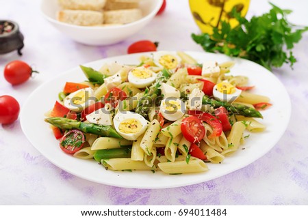 Similar – Image, Stock Photo Asparagus Salad with quails eggs and cheese crisps