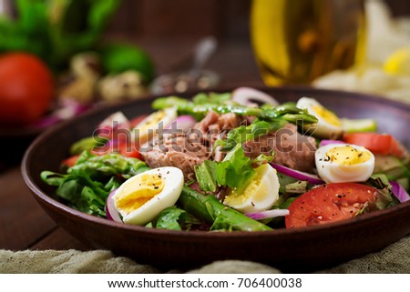 Similar – Image, Stock Photo Asparagus Salad with quails eggs and cheese crisps