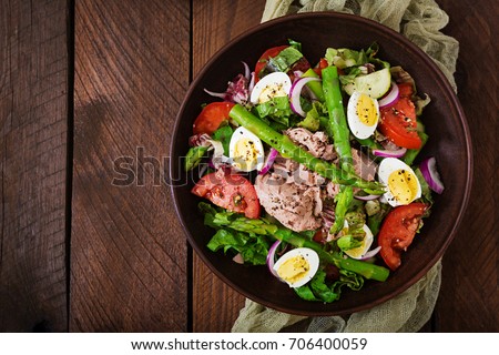 Image, Stock Photo Asparagus Salad with quails eggs and cheese crisps