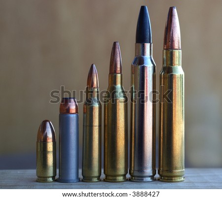 pistol and rifle bullets increasing in size