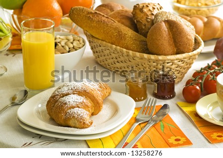 continental breakfast on the table close up shoot