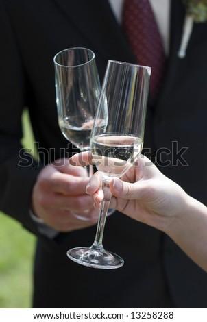 champagne toast close up on a wedding day