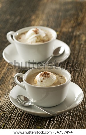 Coffee with ice cream close up shoot