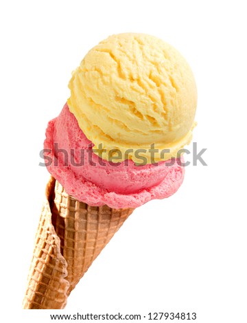 Double Scoop Ice Cream Cone On White Background