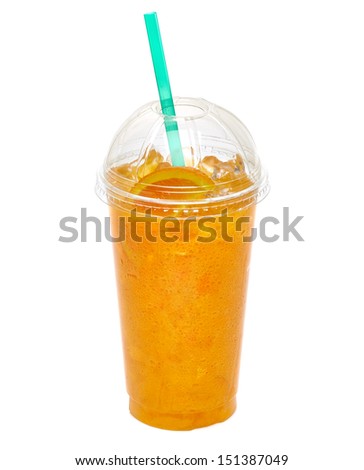 Orange Juice With Ice And Slice In Takeaway Cup On White Background ...