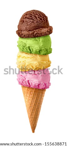 Tower ice cream with cone on white background
