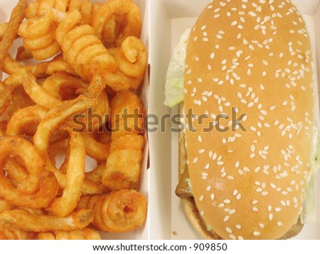 Grilled chicken burger and twister fries meal in the fast food box