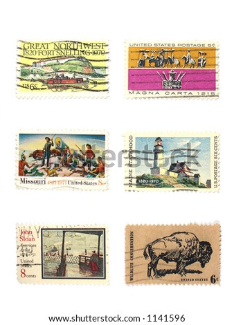 Stamps: US vintage stamps, isolated white