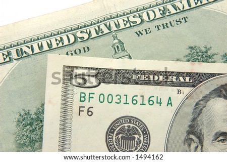 Close up of US dollar five dollar bill