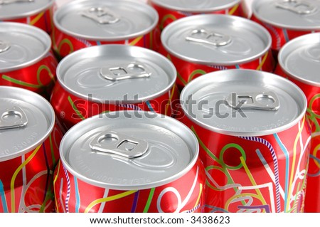 Close up of red soda cans background