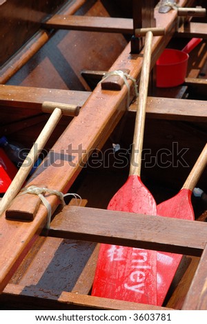 Dragon boat interior with paddlers inside