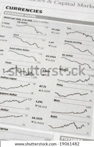 Currencies exchange rate on newspaper
