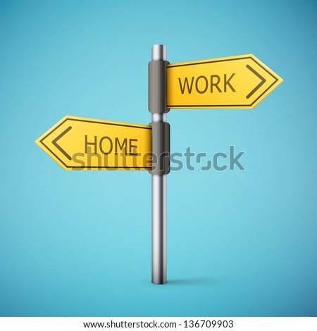 direction road sign with home and work words eps10 vector illustration