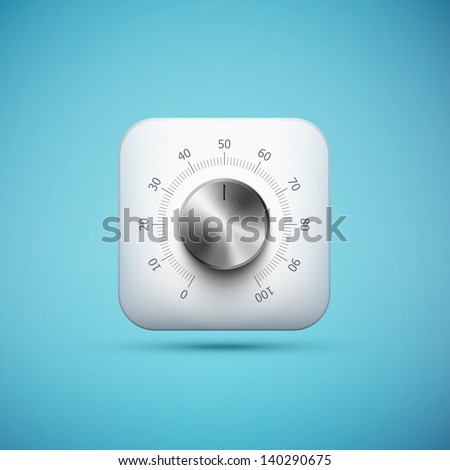 white app icon with music volume control knob, realistic metal texture, eps10 vector illustration