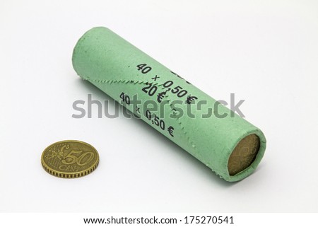 Cent coins Money roll of 50 Cent coins