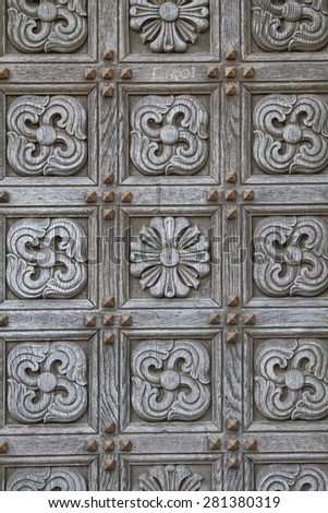 Wooden background - Detail shot of an old church door