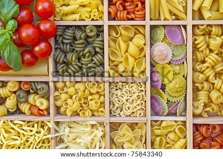 Still life with many different types of pasta