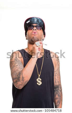 Hip Hop Urban Gangster Black Man Wearing Cap, Dark Shirt And Golden ...