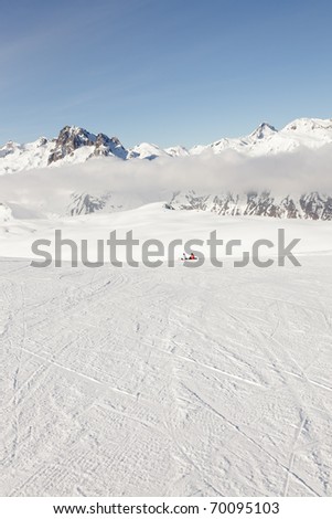 Winter landscape with skiing people. France. Alps. Saint Jean d\'Arves.