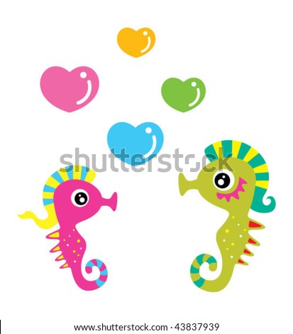 Seahorse Doodle Couple In Love Stock Vector Illustration 43837939 ...