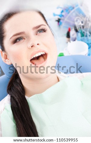 Happy patient came to the dentist, close up