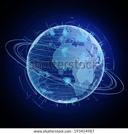 High technology globe, isolated on black background. Concept of internet and communication