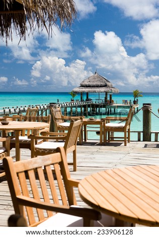 The cozy restaurant in the hotel, Maldivian island, Kuramathi