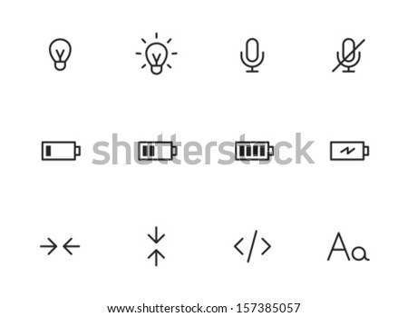 Rounded Thin Icon Set 01 - Lightbulb, Microphone, Battery, Size, Code, Font