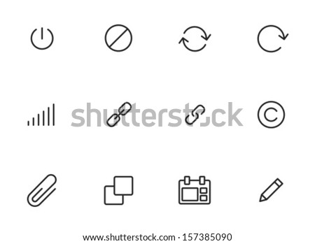 Rounded Thin Icon Set 01 - Power, Delete, Repeat, Refresh, Volume, Link, Copyright, Clip, Stack, Calendar, Edit