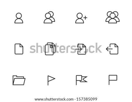 Rounded Thin Icon Set 01 - User, Group, Document, Import, Export, Folder, Flag