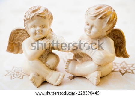 Golden angel figurines as Christmas decoration