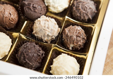Close-up of a box of chocolate truffles
