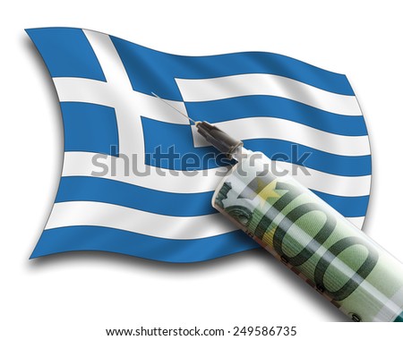 Close up of cash injection on greek flag