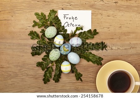 Easter decoration, card, Happy Easter, coffee cup