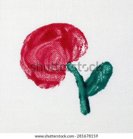 Painted fabric, red apple