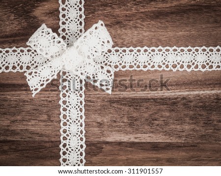 Christmas, lace, present on wood
