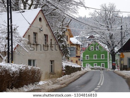Listopad street in winter, Swieradow Zdroj resort,  northern slope of Jizera Mountains, Poland Zdjęcia stock © 