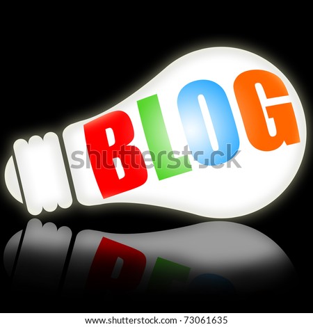 Blog, social media concept with bright electric lamp vs black background