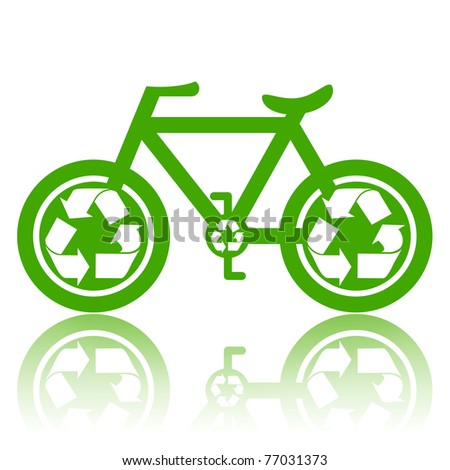 Bicycle with recycle symbol on wheel environmentally friendly green transport concept