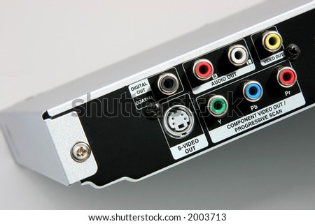 Back of a DVD player with connections for cables