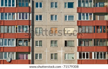 Apartment block house exterior with balconies