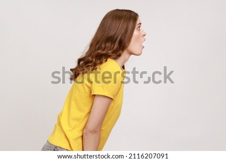 Similar – Image, Stock Photo Woman with big eye looking through a magnifying glass