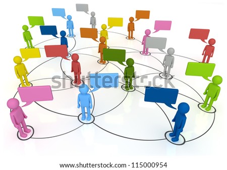 Social Network Connections 3D concept characters chatting in linked web Isolated on White Background