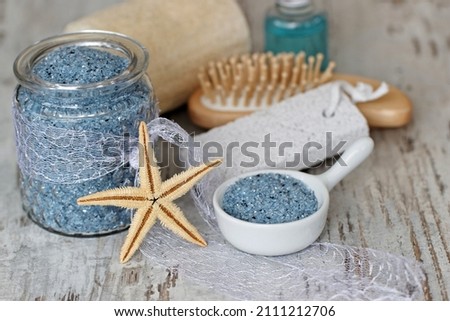 Spa composition with bath salt, starfish and pumice stone. Stock fotó © 