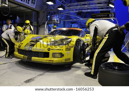 Le Mans, France - June 14 & 15 2008: Corvette C6R in the pit lane while racing in the 24 hour endurance race at Le Mans in France 2008