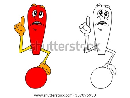 Red exclamation mark as a coloring for little kids - vector